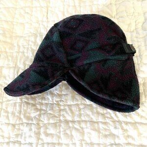 Vintage Columbia Aztec Fleece Hat S/M Ear Flaps Brim Adjustable Southwestern USA